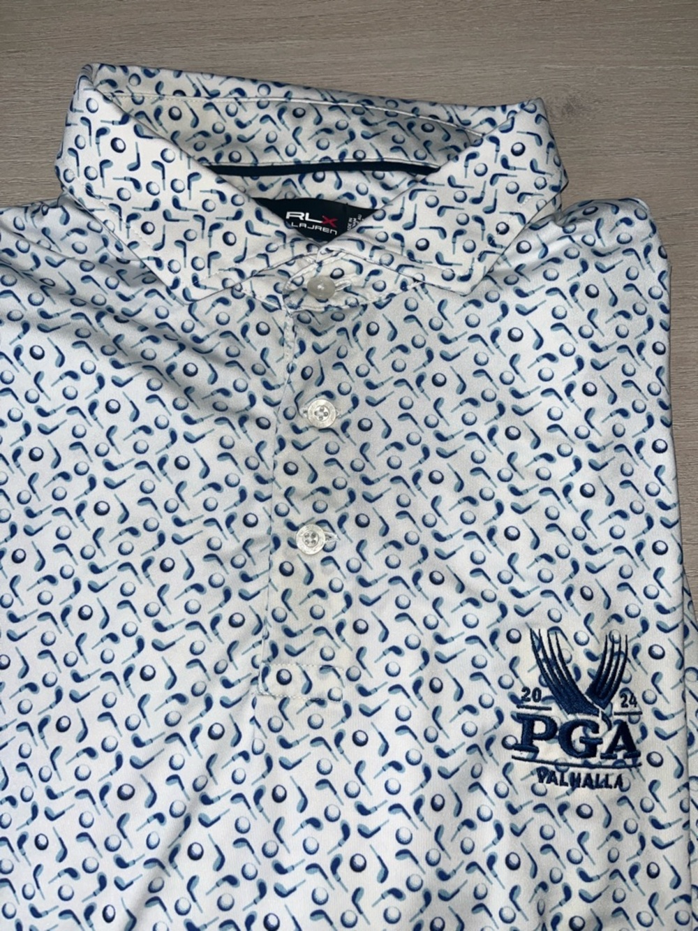 RLX Ralph Lauren White and Navy Printed Polo PGA championship